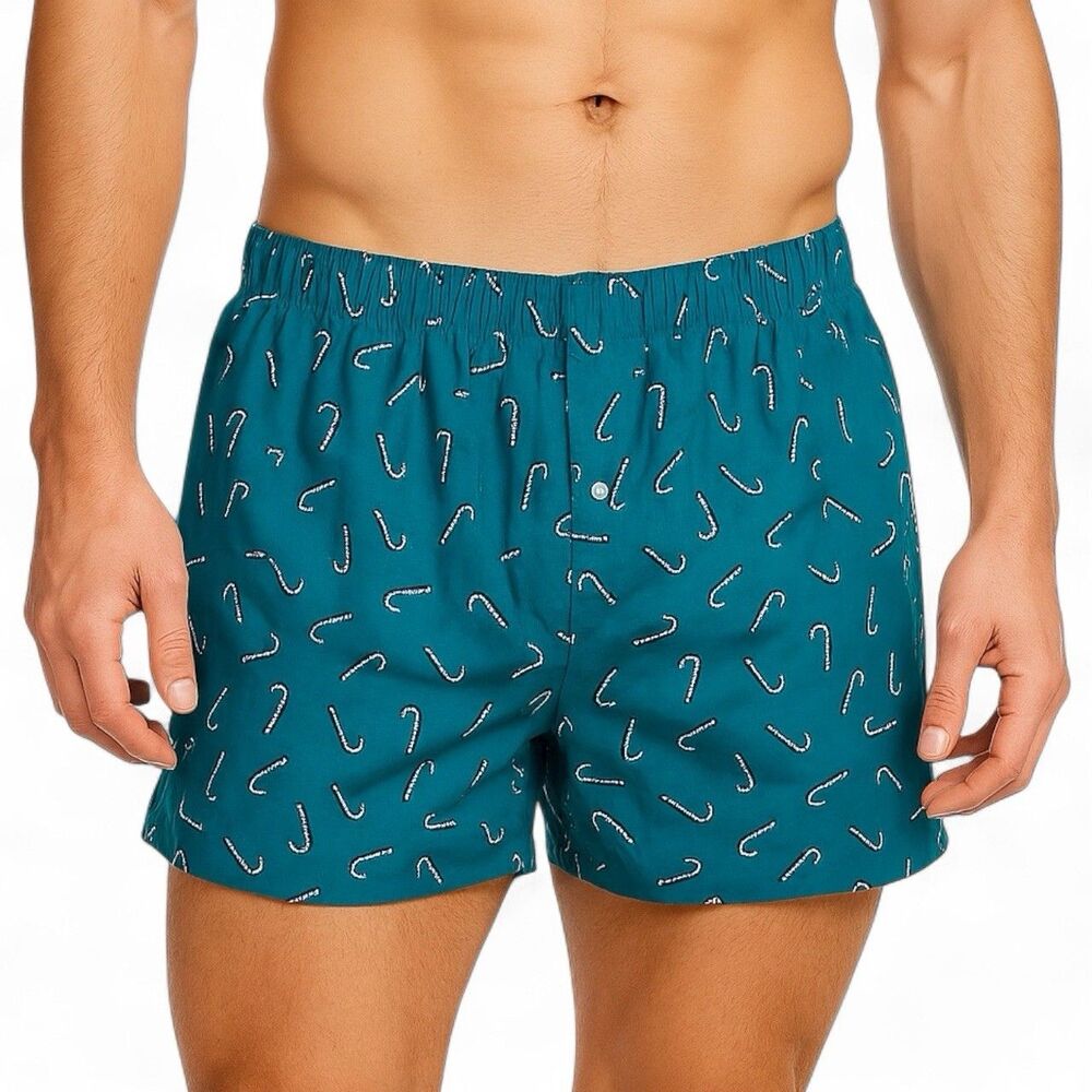 J Crew Boxers Mens M Green Cotton Candy Cane Christmas Holiday Underwear BT920‎